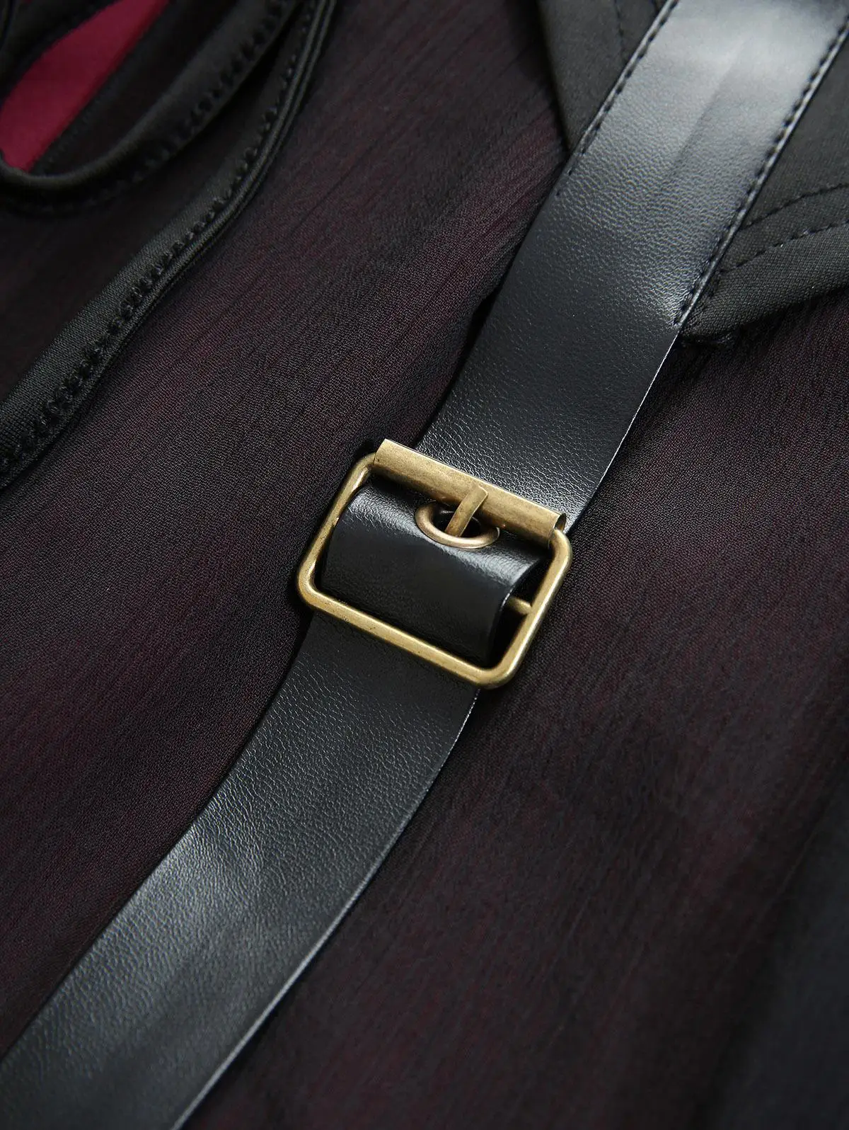 ROSEGAL Plus Size Women's Stylish Casual Maxi Dresses Black Lace up Ruched Ruffles PU Leather Stripes Patchwork Dress 4