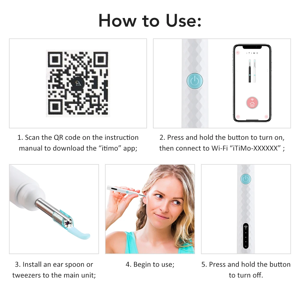 Visual Earwax Cleaner 1080P HD Camera with 6 LED Light Earwax Removal Tool Kit 2-in-1 Ear Cleaning Otoscope Endoscope Ear Picker
