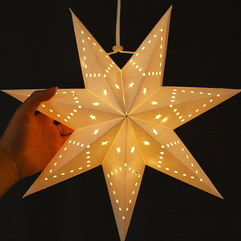 35/43/58cm Hollow Out Star Window Grille Home Bedroom Night Light Paper Lampshade Garden Hanging Pendant Wedding Ramadan Decor