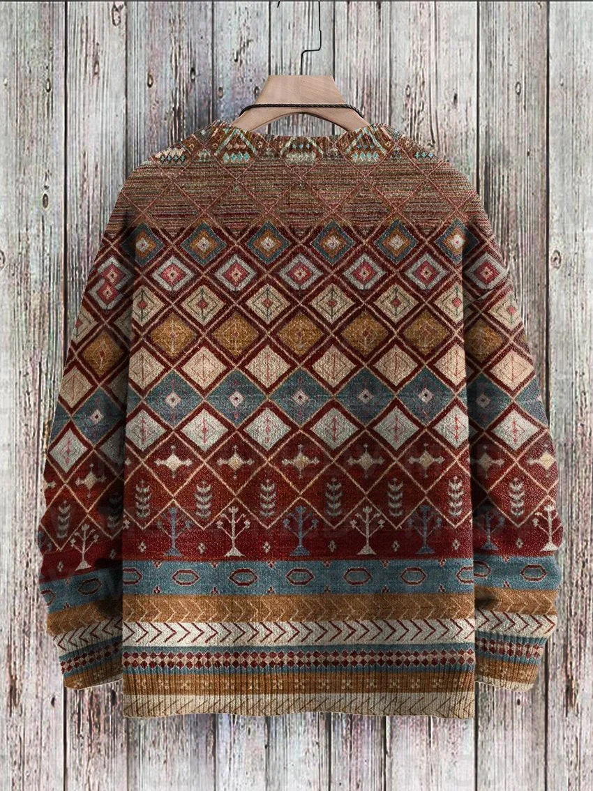 Vintage Pattern Print Knit Pullover Sweater Women For Men Sweater