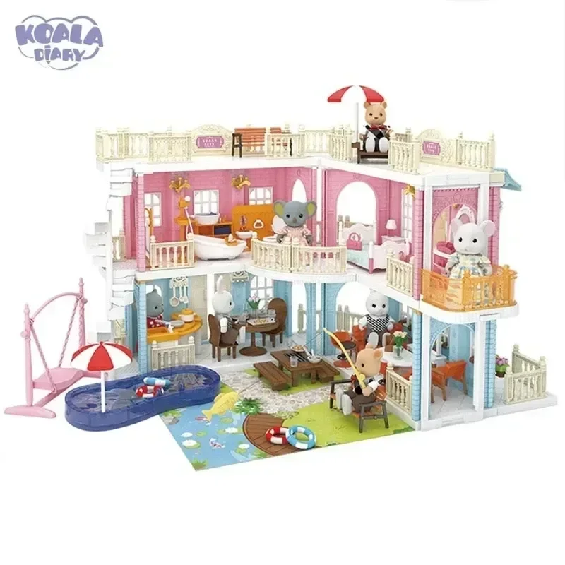 Children's  Diy Play House Toy Built-up Villa School Hospital  Assembling Small Furniture  Castle Doll House Girl Christmas Gift 5