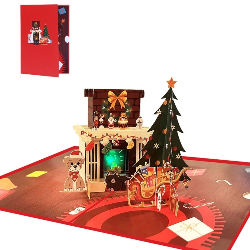 

3D Popup Cards Christmas Greeting Cards with Light and Music Gift for New Year