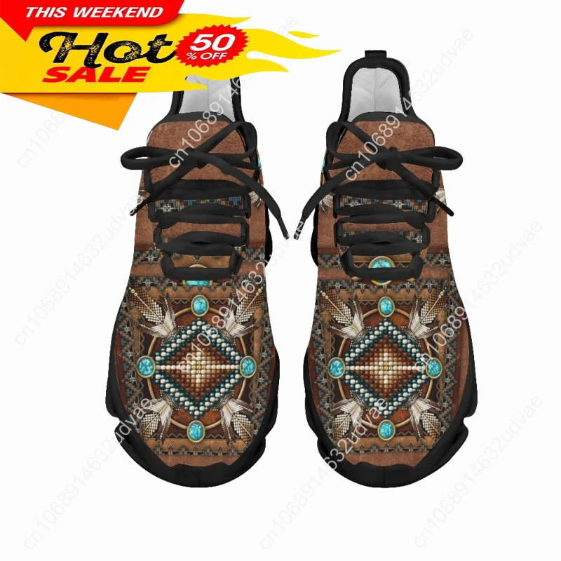 African Tribal Pattern Ladies Mesh Swing Sneakers Comfort Lace up Platform Shoes Lightweight Sport Shoes for Women