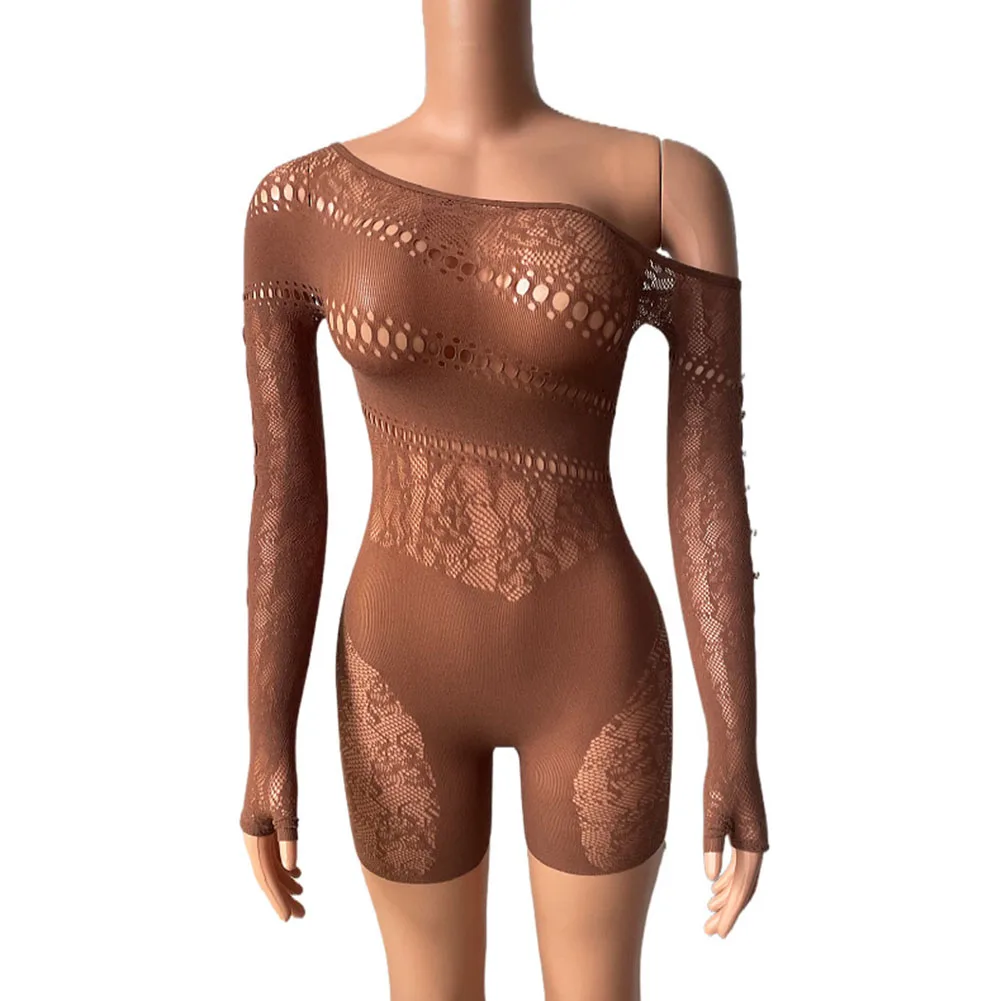 

Sexy Women See Through Bodysuit Lace Hollow Mesh Transparent Jumpsuit Ultra-thin Erotic Temptation Playsuits Nightdress Clubwear