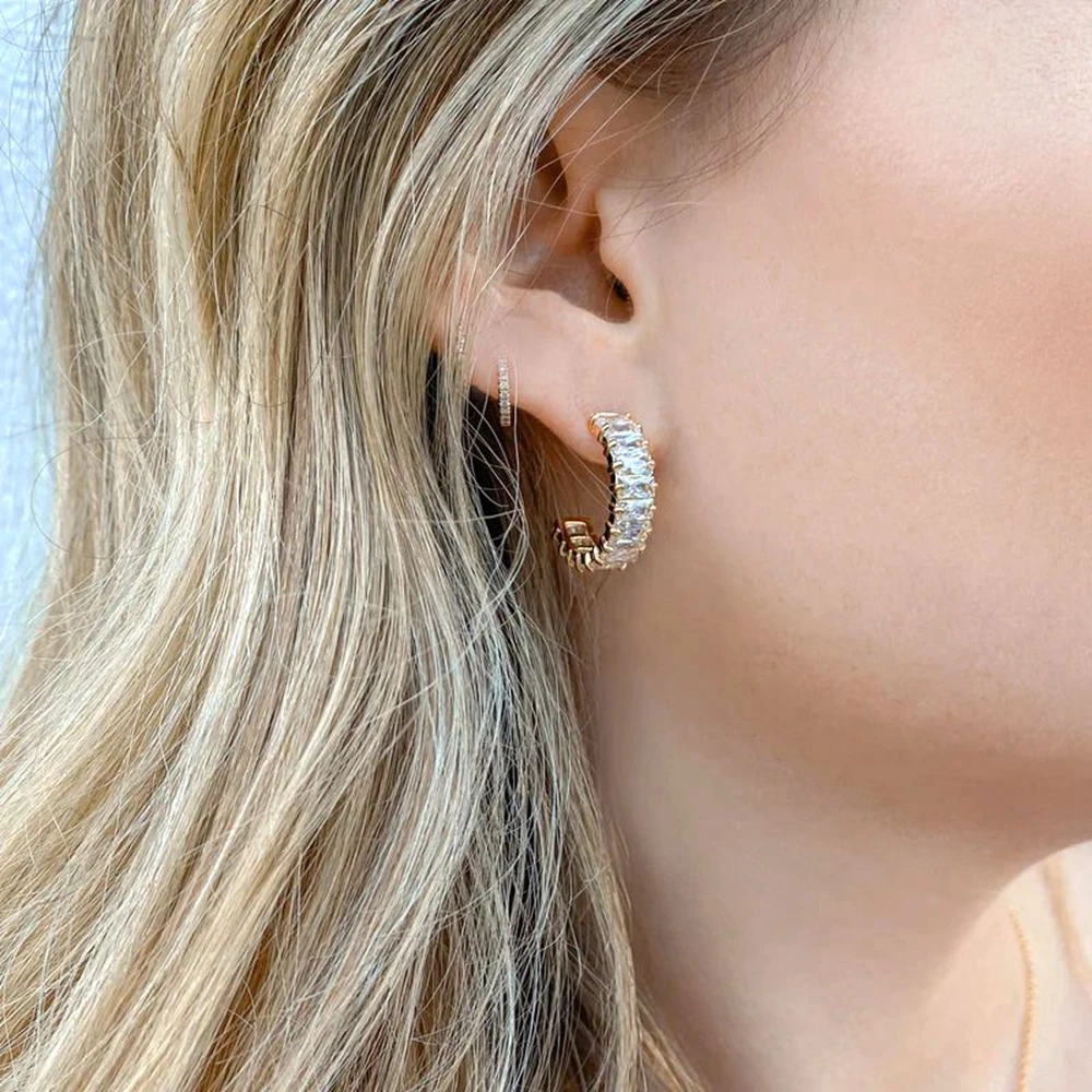 ピアス Crystalline Hoop Earrings - Small 13mm Crystal Hoop Earrings for Women 925 Sterling Silver