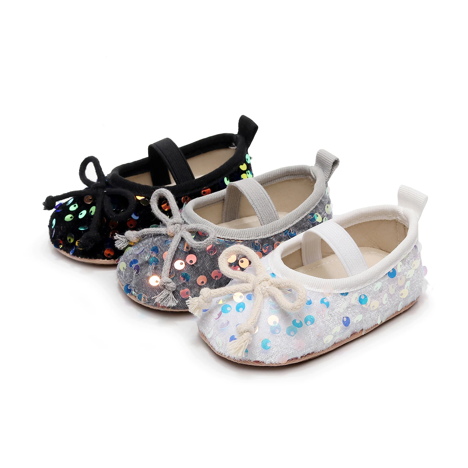 Sequin Baby Girls Shoes Flats Soft Soles Cute Bowknot Mary Jane Shoes Anti-slip First Walkers Casual Walking for Newborn