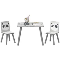 Ensemble table et 2 chaises Zonekiz, ensemble de meubles pour enfants 3 pièces pour enfants de plus de 3 ans avec bordure et panda gris et blanc 1