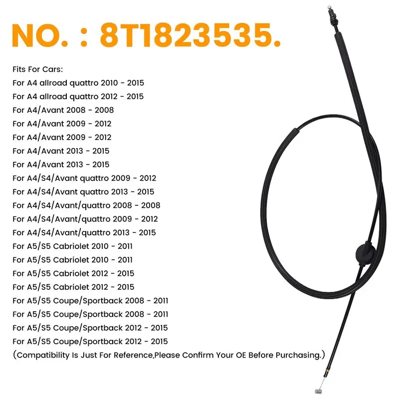 A4 A5 B8 S4 S5 2008-2015 LHD용 AEF2-8T1823535 프론트 후드 래치 릴리스 케이블