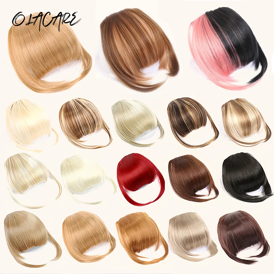

OLACARE Synthetic Fake Blunt Hair Bangs 2Clips In Hair Extension Neat Front Fake Fringe False Hairpiece For Women Clip In Bangs