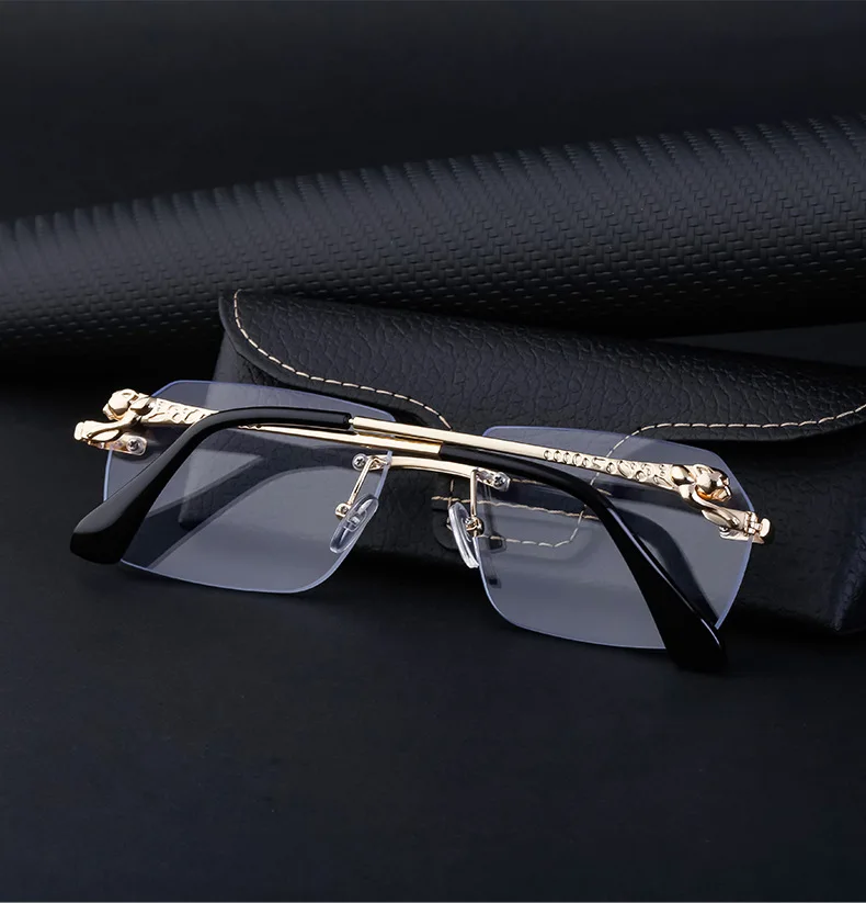 Retro Sonnenbrille Für Herren Quadratisch Randlos Leopard_voghion.com