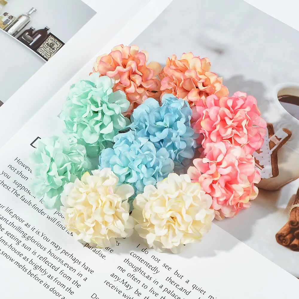 

10pcs 4cm Candy Ball Silk Hydrangea Artificial Flowe Heads For Home Wedding Decoration Christmas DIY Wreath Craft Fake Flowers