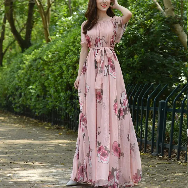 Print Dress Chiffon Floral Dresses Purple Chiffon Dress Party Wear Summer  Dress Summer Floral Chiffon Dress,long Dress,flowy Maxi Dress,