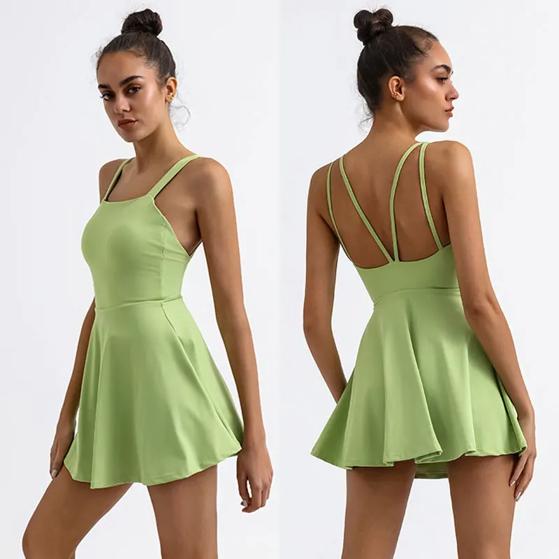 Tennis Dress with Shorts Badminton Clothing Golf Wear Dress with Shorts Underneath Workout Outfit Sport Beach Tennis