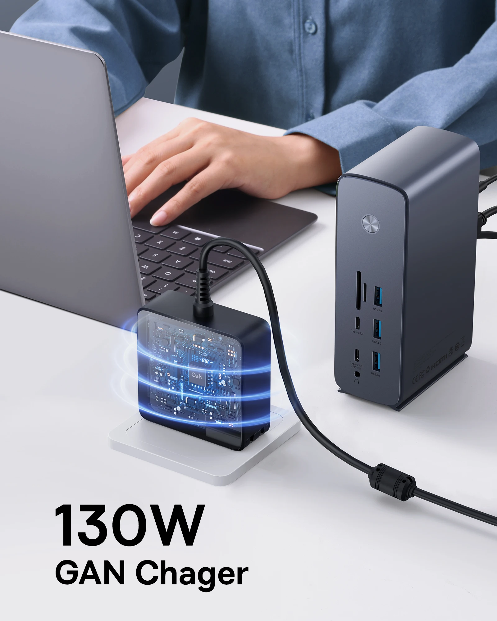 Docking Station USB C 10-in-1 Lemorele - Dual HDMI 4K, VGA, 3 USB, PD 100W, SD/TF, Per MacBook/Windows