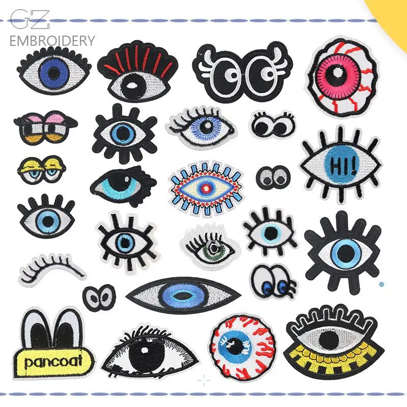 

Cartoon Eyes Embroidered Badges Mysterious Eye Totem Iron on Eyeball Patches for T-shirt Decoration Home Textiles Holes Sewing