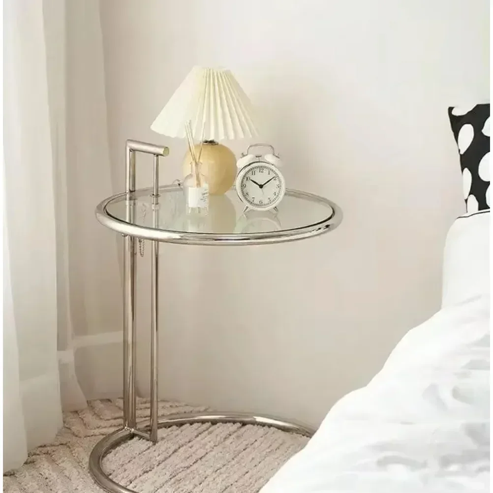 Nordic C-Shaped Glass Top Coffee Table Stainless Steel Lift Design Adjustable Sofa Side End Table Living Room Furniture