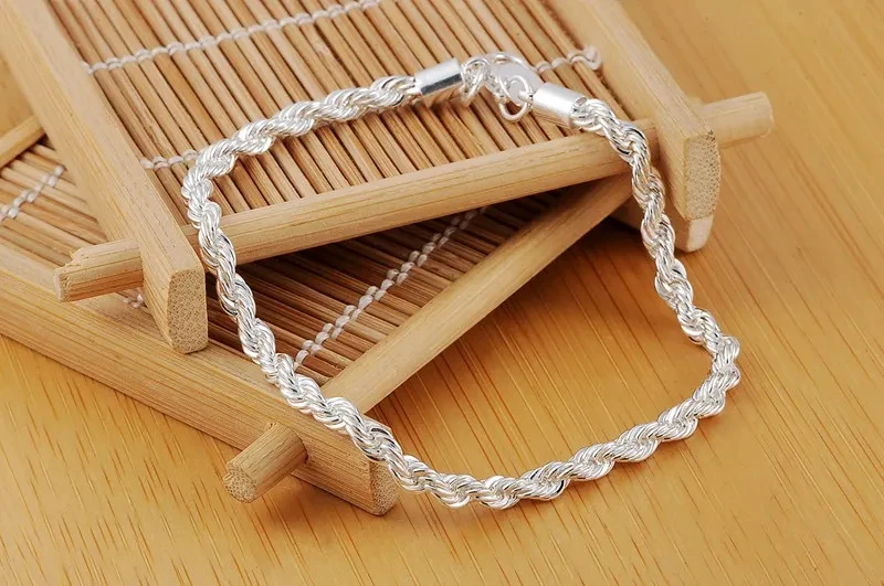 925 Sterling Silver Bracelet Fashion charm for man woman 4MM Twisted rope chain fine jewelry Wedding party Christmas gift