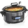 Portable 6 Quart Set & Digital Programmable Slow Cooker with Lid Lock, Temperature Probe, Dishwasher Safe Crock & Lid, Stainless 1