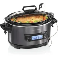 Portable 6 Quart Set & Digital Programmable Slow Cooker with Lid Lock, Temperature Probe, Dishwasher Safe Crock & Lid, Stainless 1