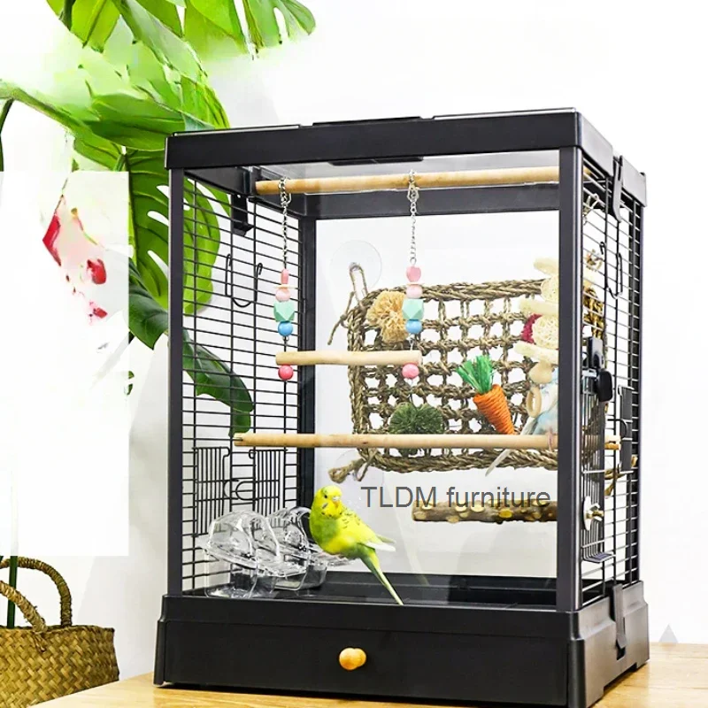 

Transparent Glass Bird Cages Portable Budgie Canary Outdoors Park Bird Cages Luxury Decoration Cage Oiseau Birds Supplies WZ50BC