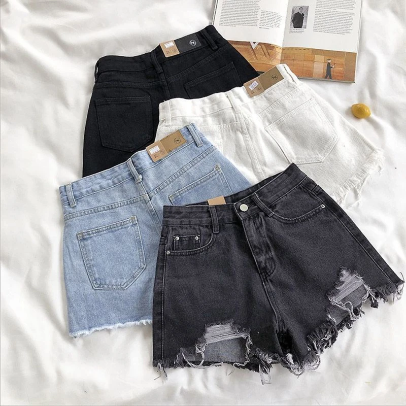 Korean Denim Holes Shorts For Women Fashion High WaistWide Leg Short Jeans Female Designer Casual Street Short 2024 New Best Sellers In Women's Clothing