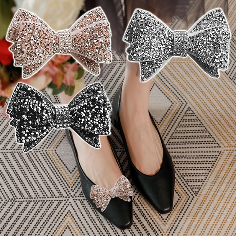 

1 Pair Bling Bow Shoe Clips Detachable Rhinestone Shoe Accessories Women Pumps Shoe Buckle Shoe Embellishment for Wedding Party