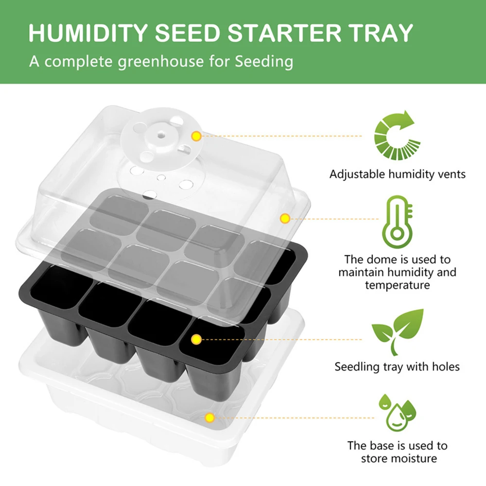 13pcs Plant Germination Tray Set 12 Cells Seedling Starter Trays Kit with Humidity Lid and Base for Greenhouse Seed Germination