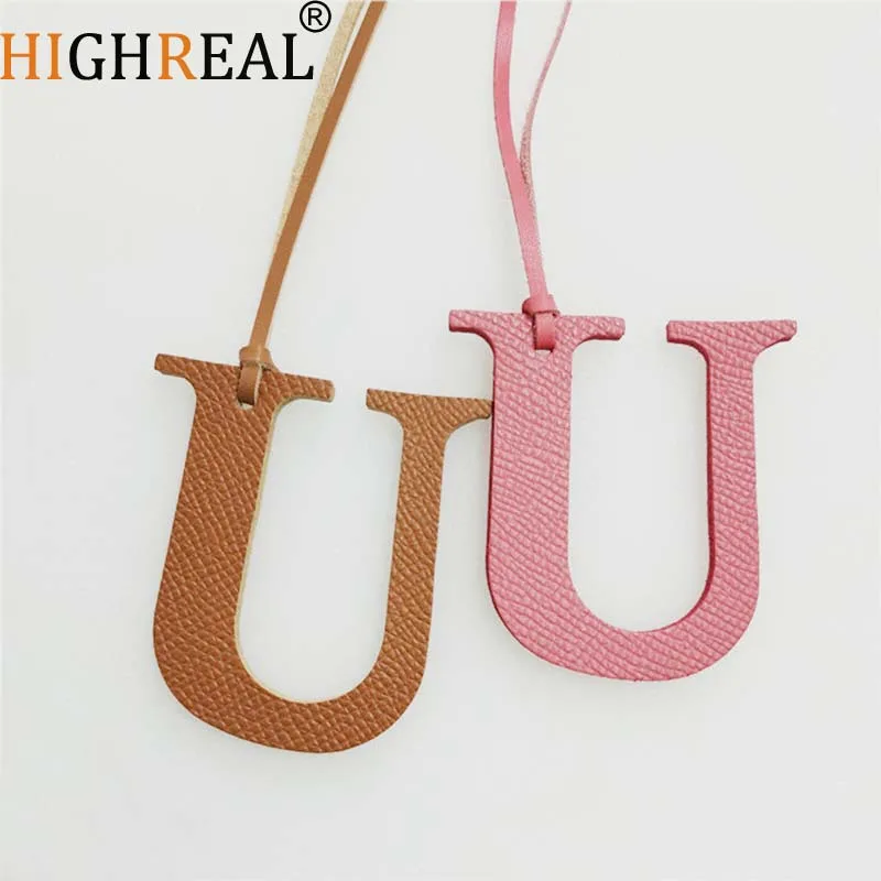 

New Custom Made Luxury Genuine Leather Character Letter U Keychain Women Bag Charm Backpack Pendant
