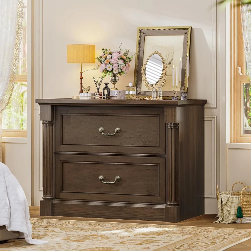 2 drawer file cabinet, farmhouse filing cabinet for letter/legal size, wooden extended desktop, wood lateral file cabinets with