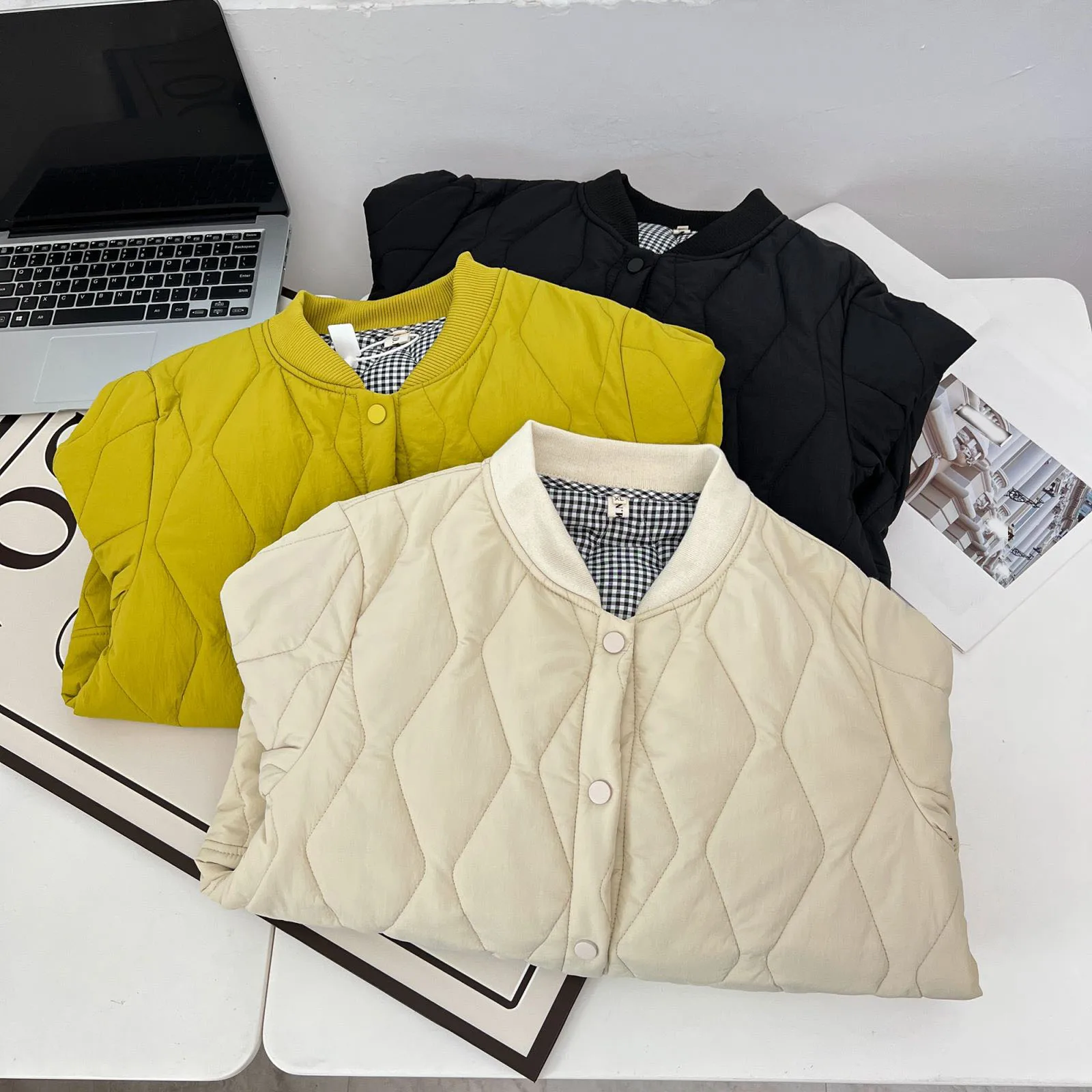 Autumn Winter 100kg Simple Thin Cotton-padded Jacket Plus Size Women's Warm Argyle Parka