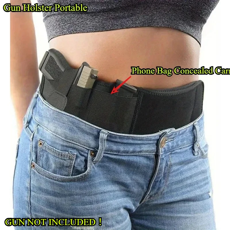 Portable Tactical Gun Holster Waist Belt Outdoor Hunting Hiking Concealed Carry Phone Bag Black Hidden Belly Defense Waist Belt