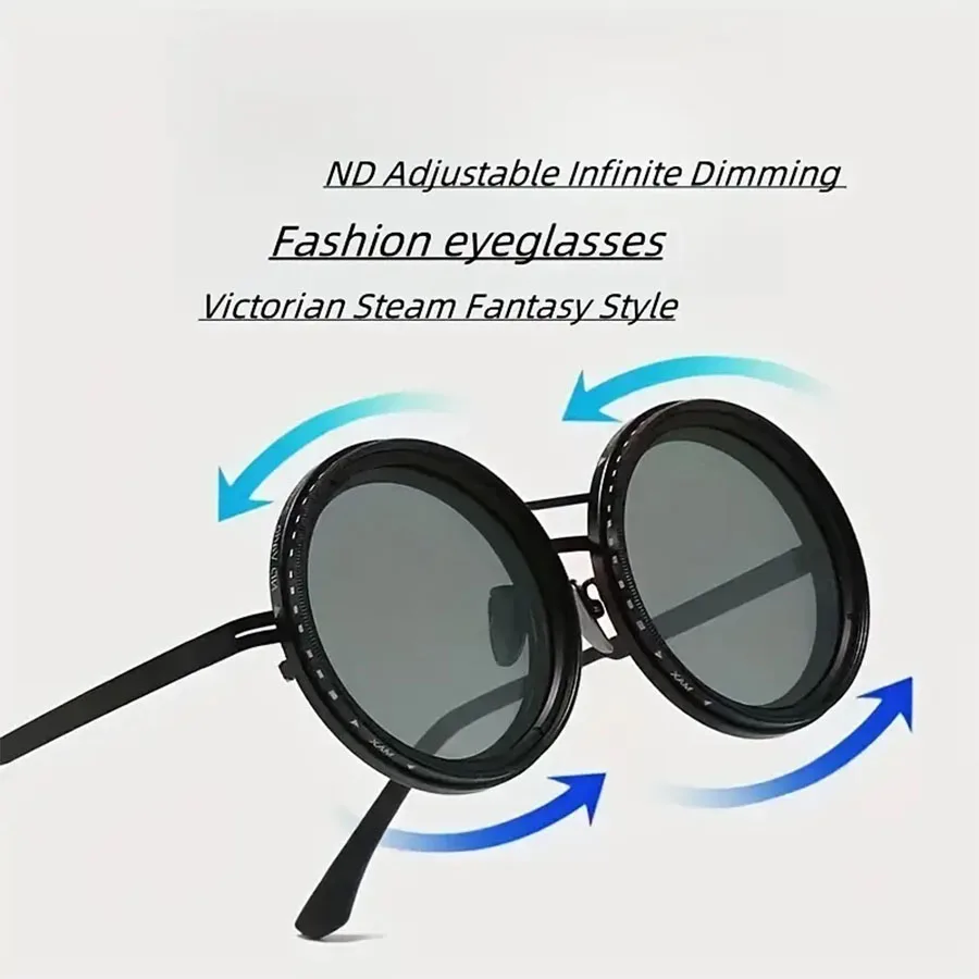 Cyberpunk Style Glasses – Metal Frame Eyewear with Rotating Lenses & UV400 Protection