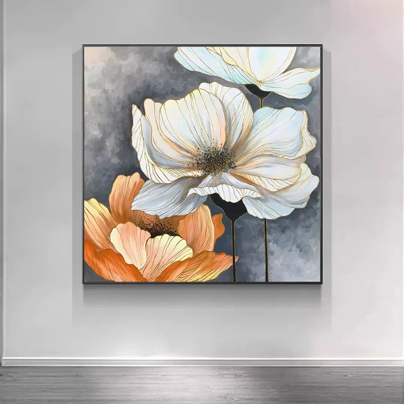 

OQ Handmade Gold Abstract Flower Oil Painting On Canvas Wall Art Canvas Picture For Living Room Decor Bedroom Unique Gift Unfram