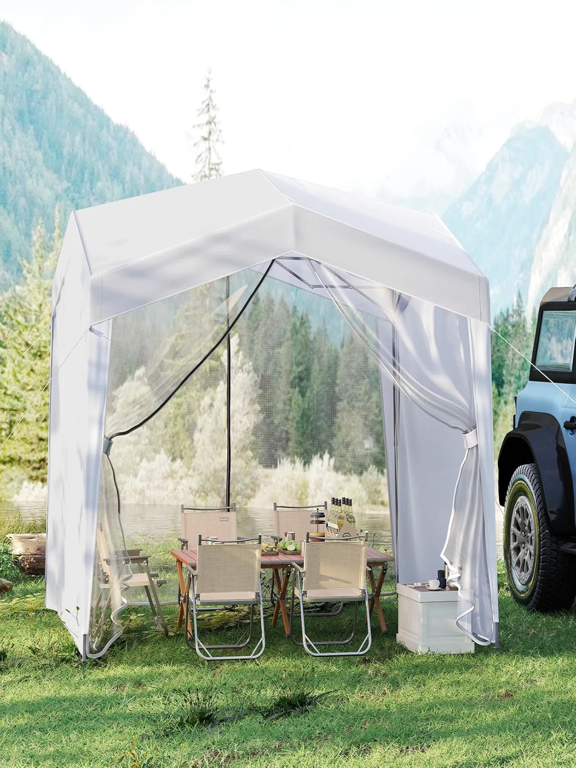 Zusammenklappbarer Pavillon mit 2 Moskitonetzen und Rolltasche, Pop-Up-Gartenpavillon, wasserdicht, stabil, winterfest, Gartenzelt – Detail 1