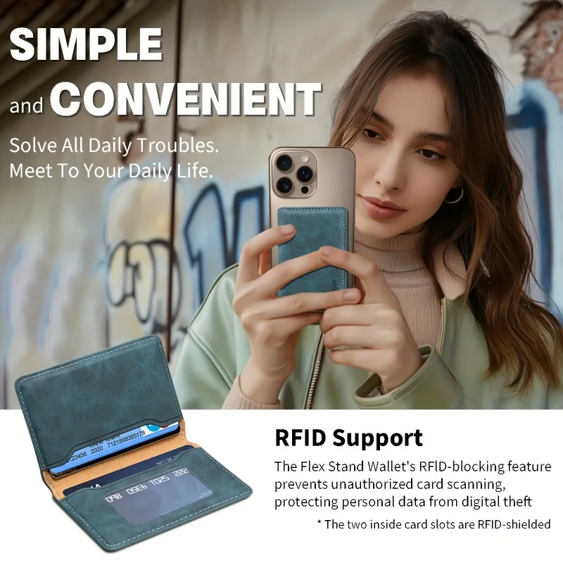 EUCAGR RFID-geschirmte Kreditkarten-Geldbörse, magnetische Handyhülle, 3 Kartenfächer, Kunstleder, sichere Ausweis-Kreditkartenaufbewahrung, Geschenk für Männer – Detail 7