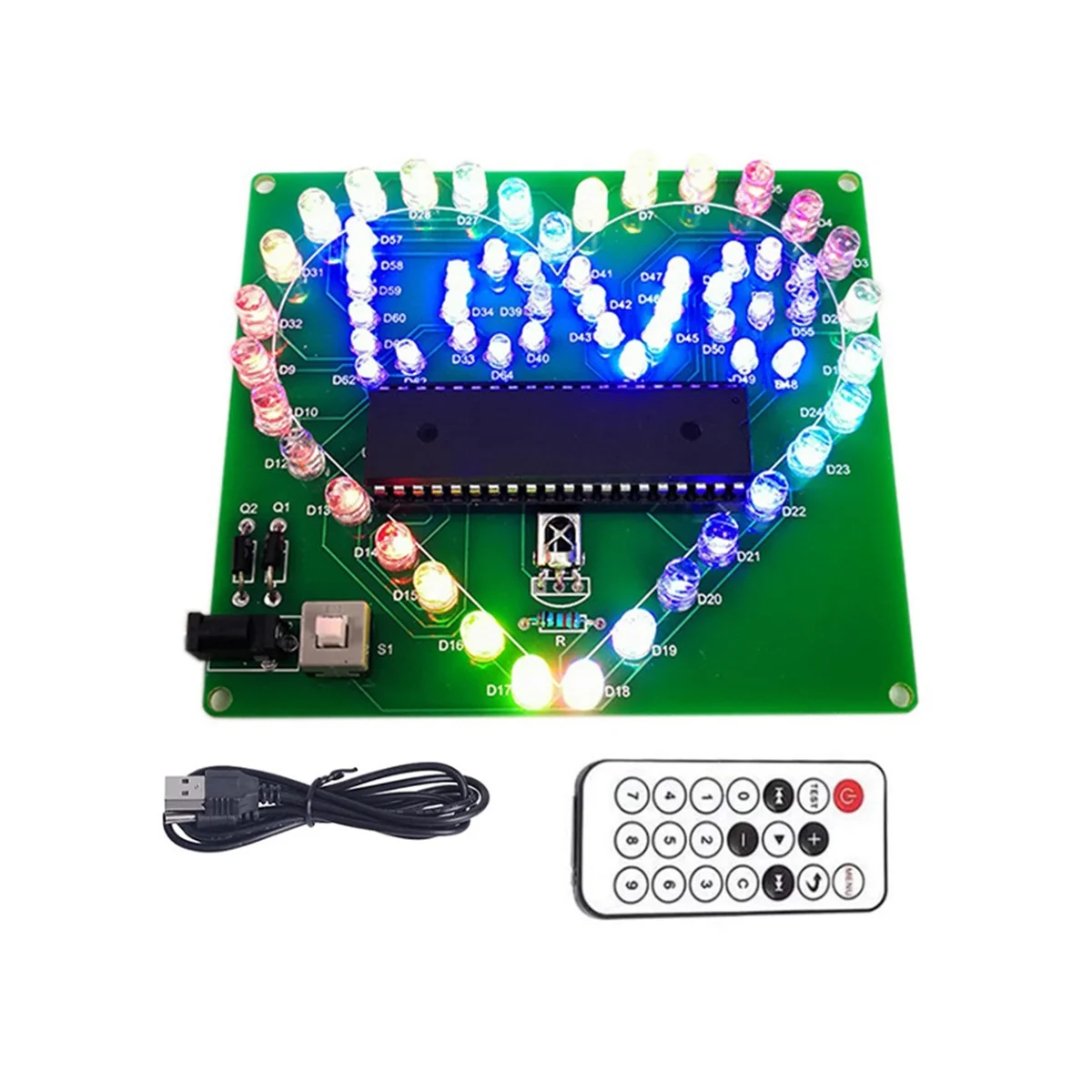 

DIY Electronic Kit Colorful LED Flash Love Heart DIY Remote Control Soldering Project Kit Valentine'S Gift Without Shell