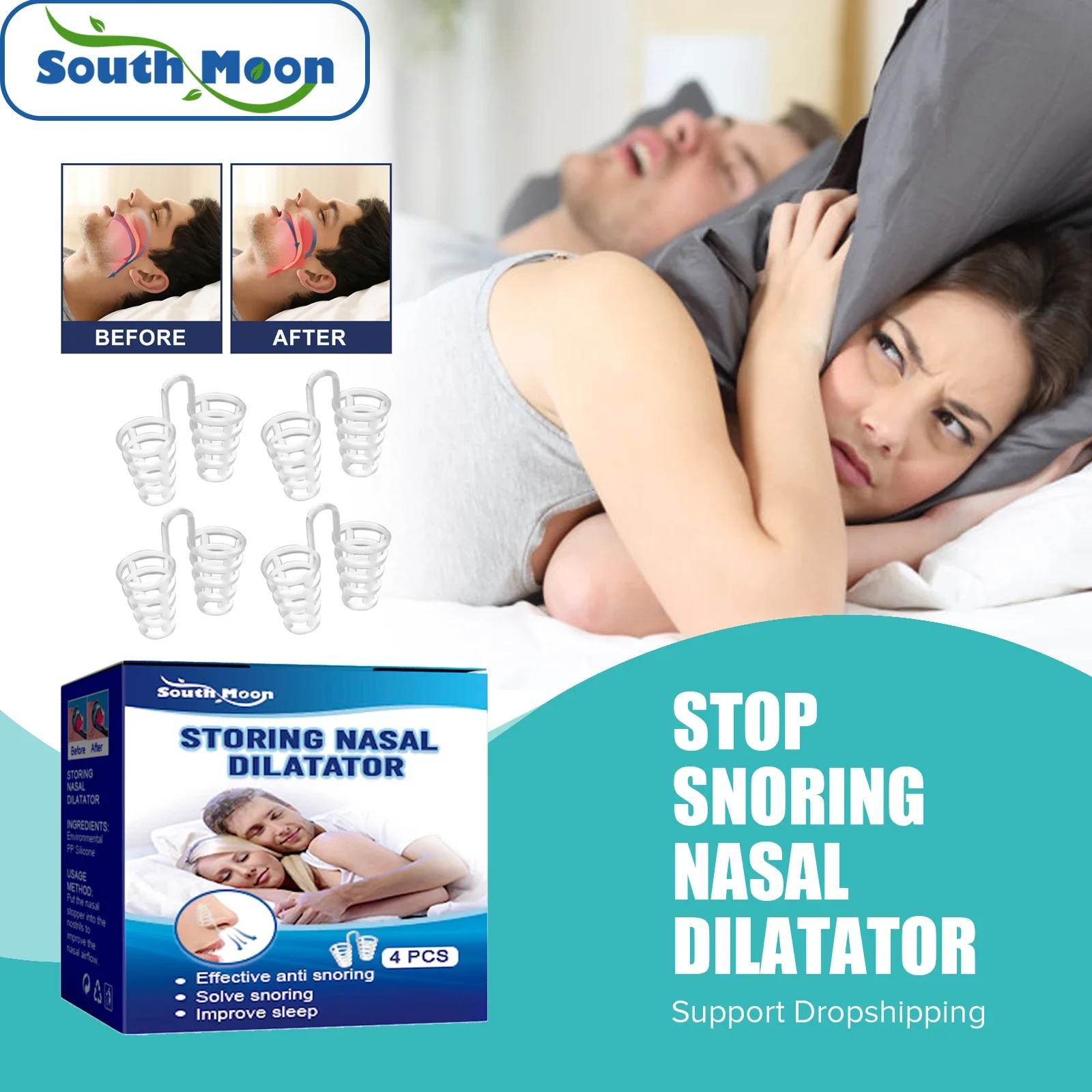 

South Moon Nasal Dilators Anti Snoring Improve Nighttime Sleep Smooth Breath Prevent Apnea Snore Stopper Breathe Aid Nose Clip