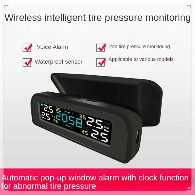 Tire Temperature Tire Pressure Monitor Car Universal Inspection Monitor Wireless Solar Power External Time Easy Install
