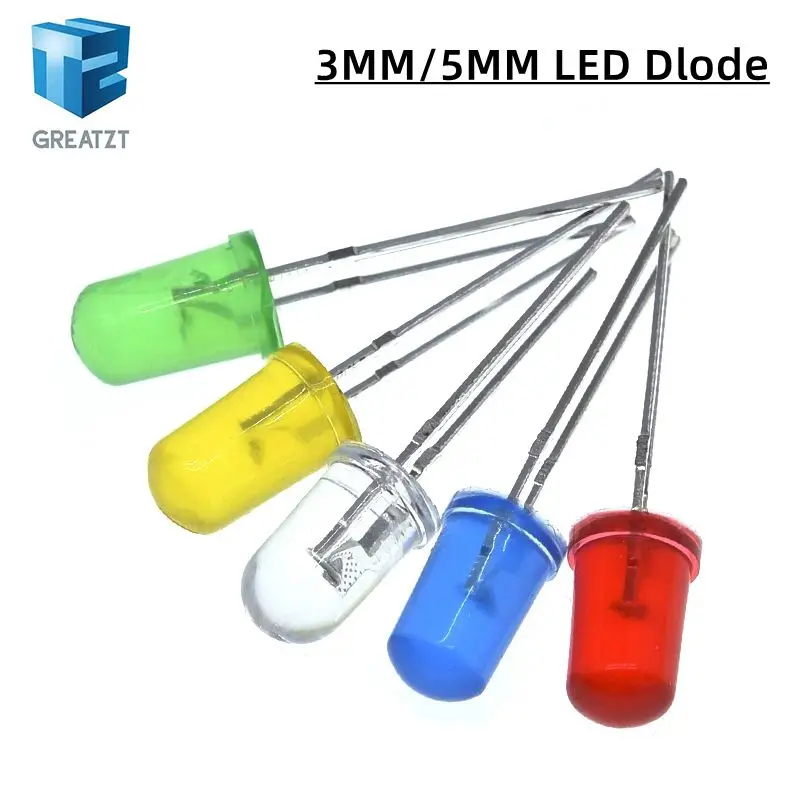 10/20/100PCS LED Transparent Runde 3MM 5MM Super Helle Wasser Klar Grün Rot Weiß gelb Blau Licht LED-Lampen Emittierende Diode