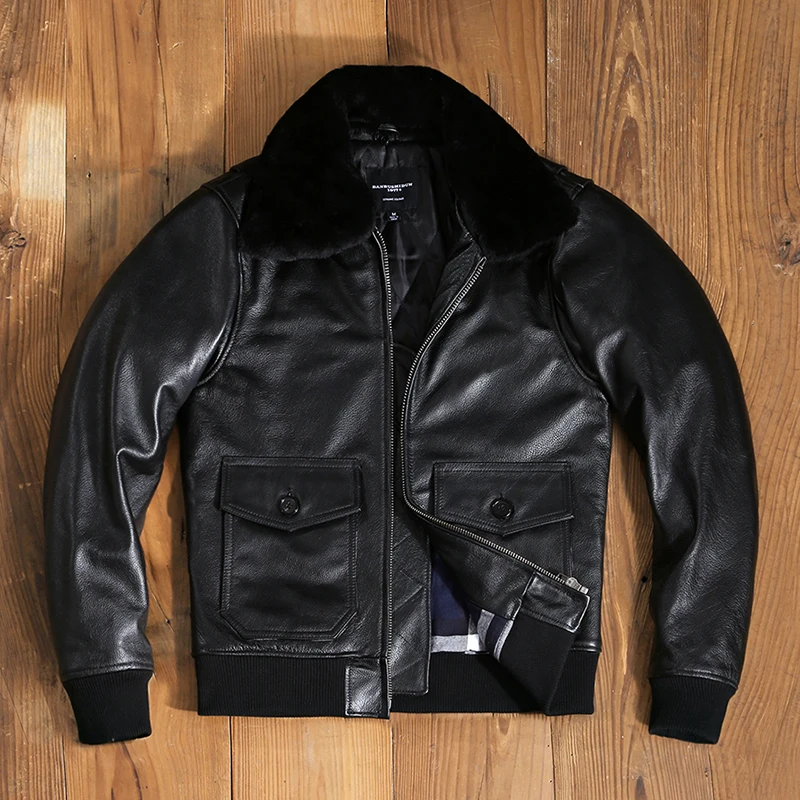 

Air Force Flight Men Genuine Leather Jacket G1 Bomber Cowhide Leather Fur Collar Coat Addition Cotton Warm Classical Pilot Coat