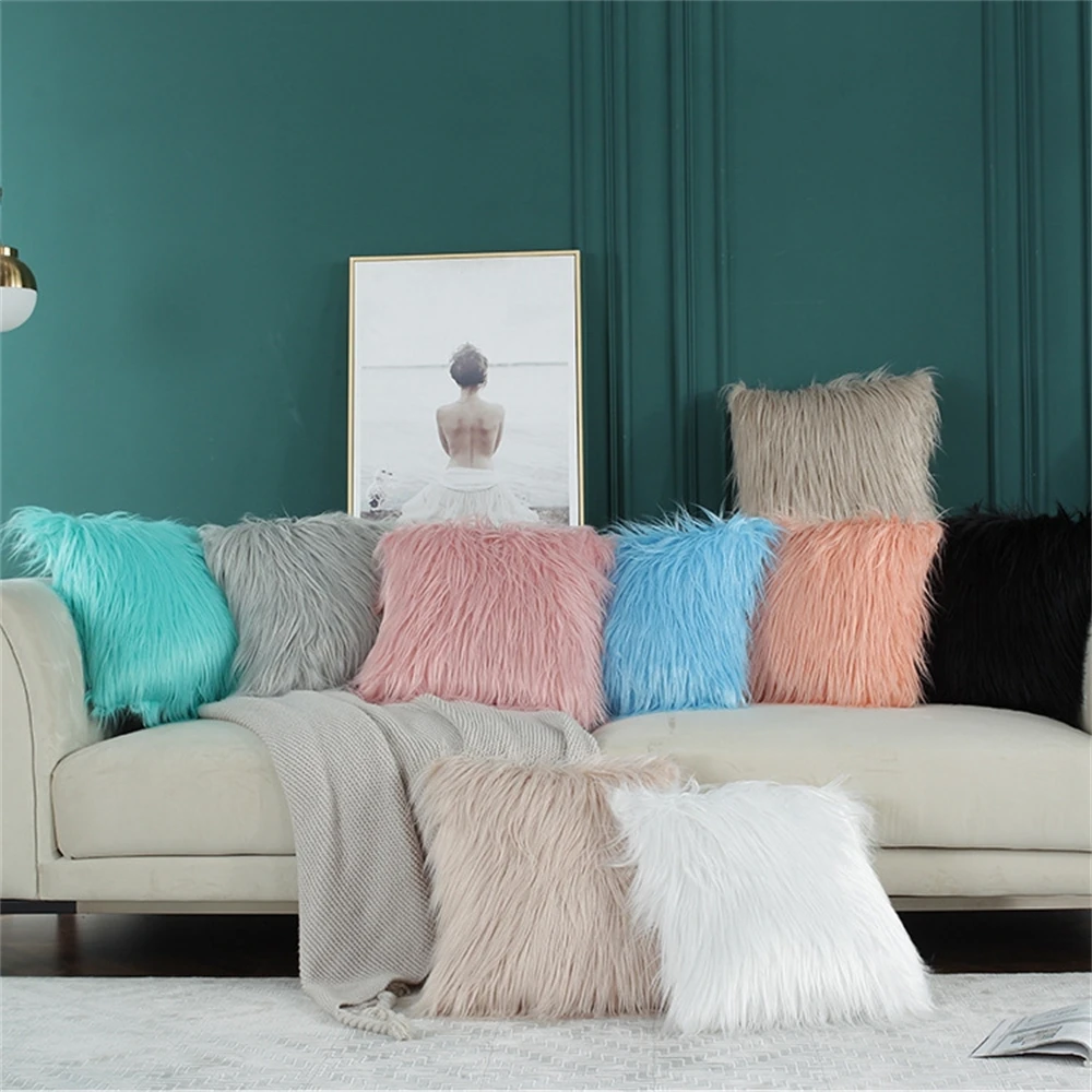 

Artificial Shaggy Cushion Covers 45×45cm Fleece Home Decorative Sofa Pillow Cases Pillowcases for Livingroom Bedroom Car Hotel