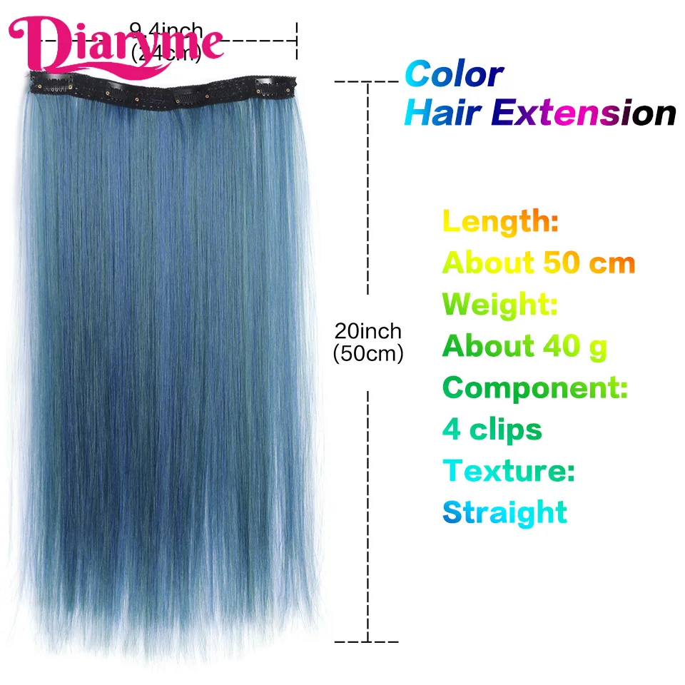 4clips Long Straight Synthetic Clip in Hair Extensions Highlight Colored Hair Piece Clip-on hair Wig Hairpieces hanging ear dye hair extensions