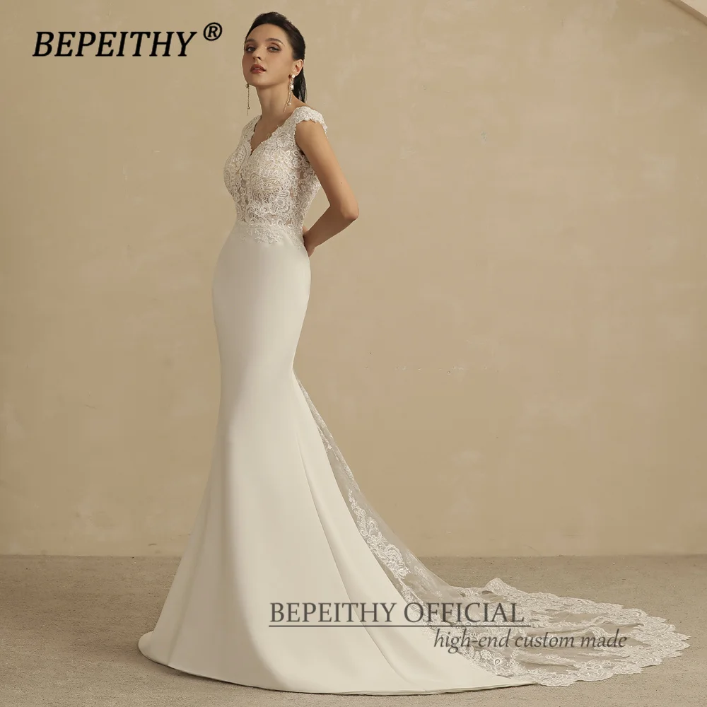 BEPEITHY Customized V Neck Mermaid Wedding Party Dress Sleeveless Court Train Vintage Boho Bridal Gown For Women Online Shopping 4