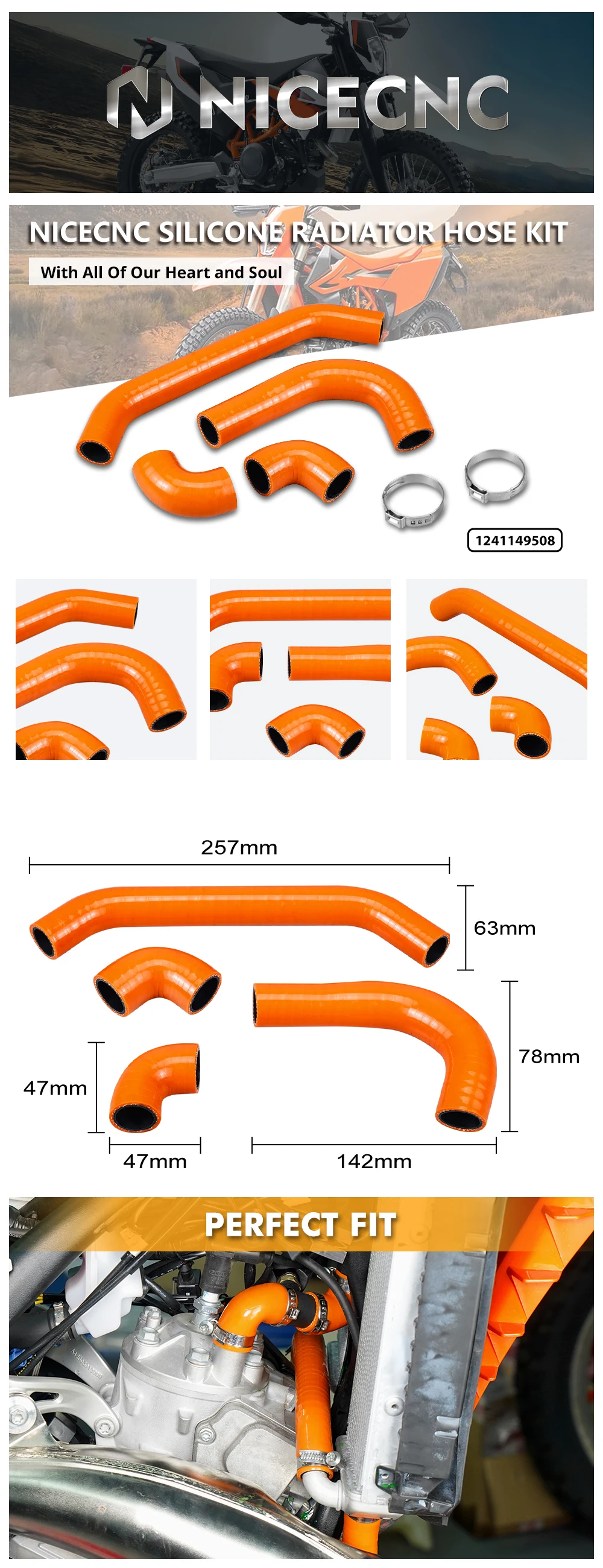 Für KTM 2024 EXC 300 Silikon Kühler Kühlmittel Schlauch Klemmen Kit EXC 250 XCW 300 XCW 250 2024 XC 300 XC 250 SX 250 300 2023-2024 – Detail 1