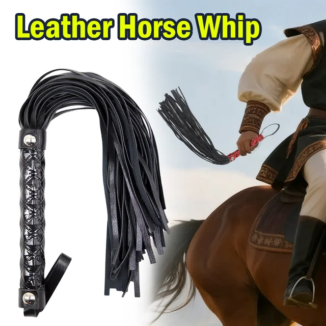 Short Horse Whip PU Leather Non Slip Riding Crop Tassels Handle Party Flogger Queen Black Equestrian Whip Horse Accessories