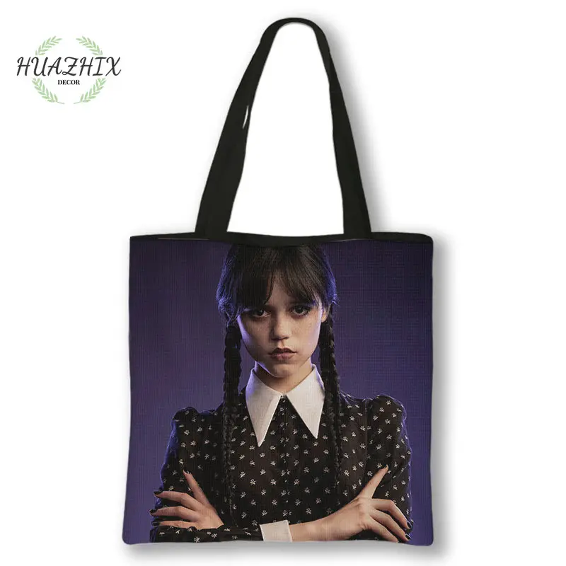 

Tv Show Wednesday Addams Shoulder Bags Nevermore Academy Gothic Girl For Women Shopping Tote Reusable Handbag No Zipper Decor