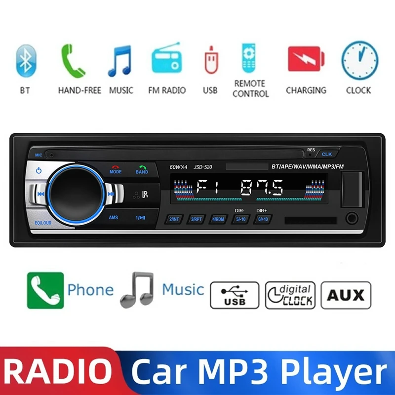 1Din Car Mp3 Player Bluetooth Autoradio Stereo Radio Fm Aux Input Ricevitore Sd Usb Music Player 12V Multimedia Radio