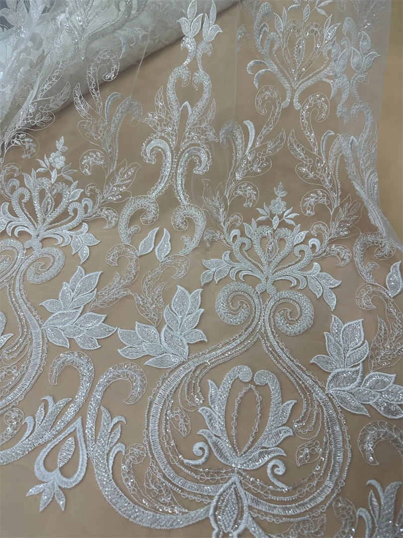 

New Fashion French Tulle Lace Fabric SYJ-13084311 High Quality beads Wedding Dress Luxury Sequins Embroidery Africa