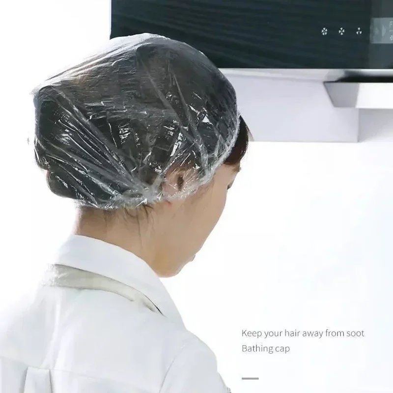 100/50pcs Disposable Shower Caps Plastic Waterproof Headgear Pink Spa Salon Hotel Hair Dye Women Elastic hair Cap Bathroom