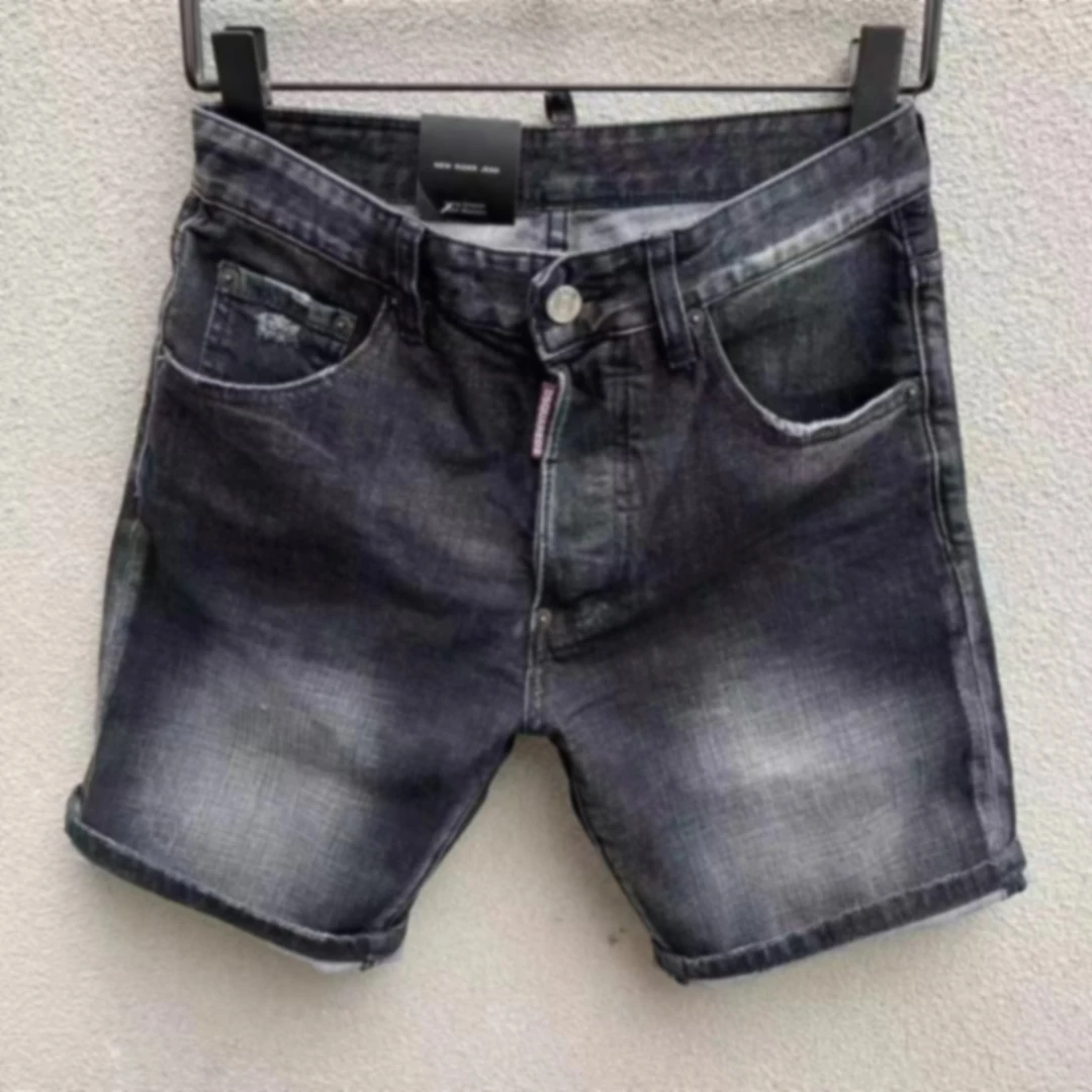 

2023 Summer New Denim Shorts Men's d2 Jeans Slim Fit Casual Slim Stretch Light Contrast Leather Brand Fashion Daily Simple